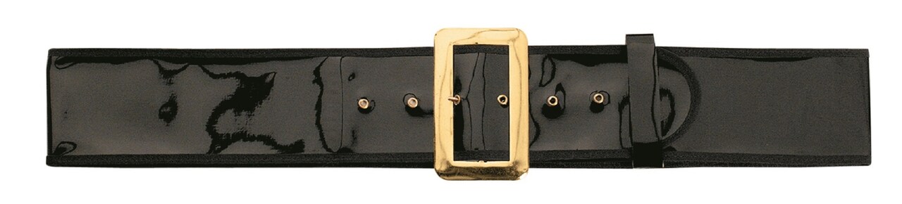 The Costume Center Black and Gold Glossy Patent Leather Santa Belt with Buckle – Size Large